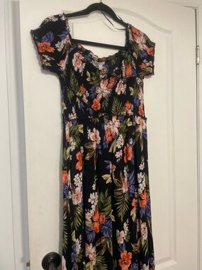 Patrons of Peace Black Floral Maxi Dress with Orange & Purple Blooms Med